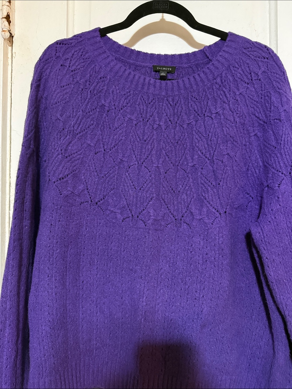 Talbots Violet Lace-Yoke Crewneck Sweater
